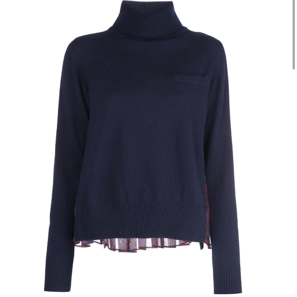 Sacai Leopard-Print Pleated Knit Turtleneck